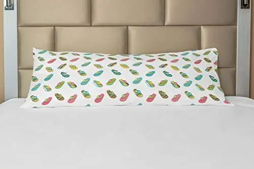 Produktbild: ABAKUHAUS Flip Flops Körper Kissenbezug mit Reißverschluss, Thong Sandale Entwurf, Deko-Akzent Langer Kissenbezug, 53 x 137 cm, Mehrfarbig