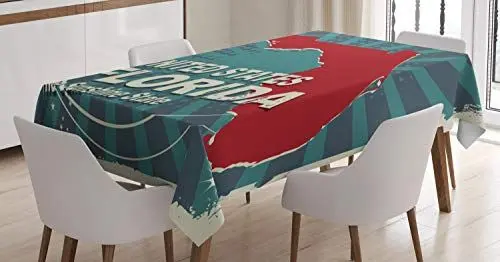 Produktbild: ABAKUHAUS Florida Tischdecke, Retro Altstadt Karte USA, Personalisierter Druck Klare Farben ohne Verblassen Waschbar für Außen Bereich, 140 x 170 cm, Rot Teal