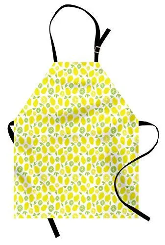 Produktbild: ABAKUHAUS Früchte Kochschürze, Zitronen und Limettenblätter Muster-Frische-Menü-organischer Saft-gesundes Nahrungsmittelkonzept, Höhenverstellbar Maschienenwaschbar Kein verblassen, Gelb Weiß