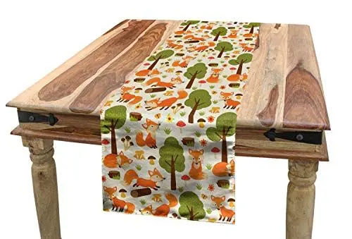 Produktbild: ABAKUHAUS Fuchs Tischläufer, Frühling Wald Wildtiere, Esszimmer Küche Rechteckiger Dekorativer Tischläufer, 40 x 180 cm, Mehrfarbig