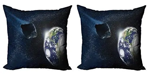 Produktbild: ABAKUHAUS Galaxis Kissenbezug Set (2Stück), Asteroid Rocky Raum, doppelseitiges Digitaldruckdekor mit Reißverschluss, 45 cm, Dunkelblau Grau