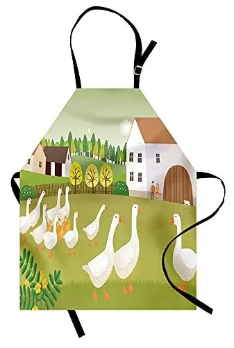 Produktbild: ABAKUHAUS Gans Kochschürze, Bunte Rural Bauernhof Rahmen, Höhenverstellbar Klare Farben ohne verblassen, Mehrfarbig