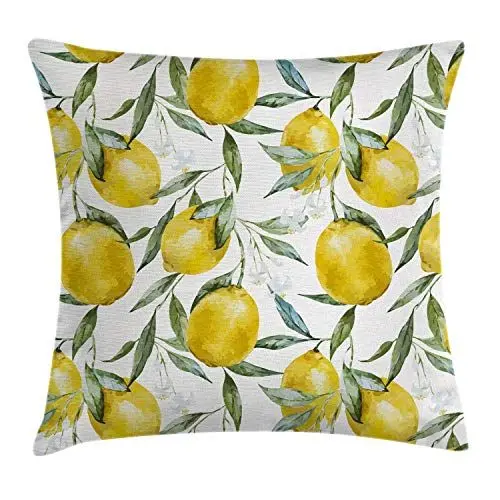 Produktbild: ABAKUHAUS Garten Kissenbezug, Vibrierende Zitruspflanzen, Waschbar mit Reißverschluss Kissenhülle mit Farbfesten Klaren Farben Beidseitiger Druck, 45 x 45 cm, Olivengrün Gelb