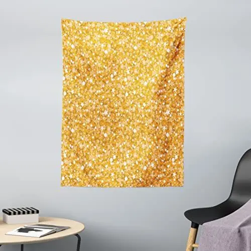 Produktbild: ABAKUHAUS Gelb Wandteppich, Goldgelbe Textur mit Retro Polka Dots und Sternen Weihnachtsornamente Bilddruck, aus Weiches Mikrofaser Stoff Wand Dekoration Für Schlafzimmer, 110 x 150 cm, Orange