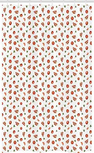 Produktbild: ABAKUHAUS Gemüse Schmaler Duschvorhang, Kirschtomaten-Petersilie, Badezimmer Deko Set aus Stoff mit Haken, 120 x 180 cm, Zinnoberrot und Grün