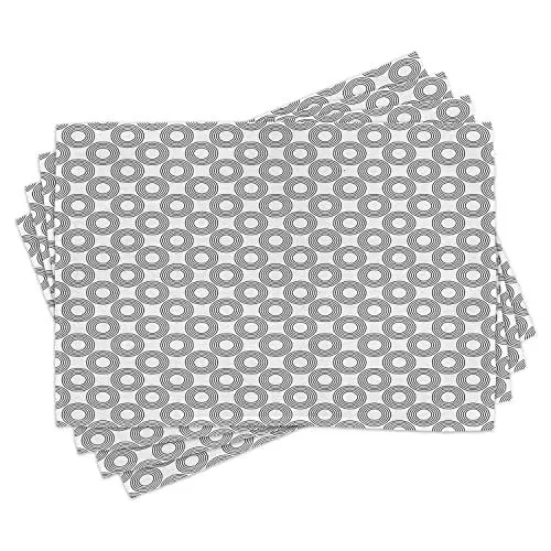Produktbild: ABAKUHAUS Geometrischer Kreis Platzmatten, Vinyl-Schallplatten inspirierten konzentrische Ringe mit Kurvengitter-Grafik-Druck, Untersetzer aus Waschbaren Stoff Tischdekoration mit Druck, Schwarz Grün