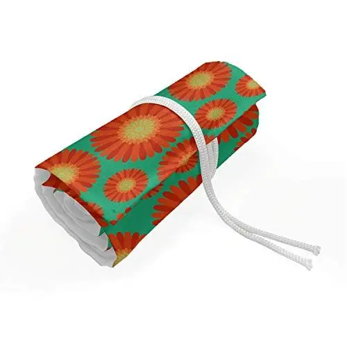Produktbild: ABAKUHAUS Gerber Daisy Mäppchen Rollenhalter, Sommer-Blumenblätter, langlebig und tragbar Segeltuch Stiftablage Organizer, 72 Schlaufen, Sea Green Vermilion