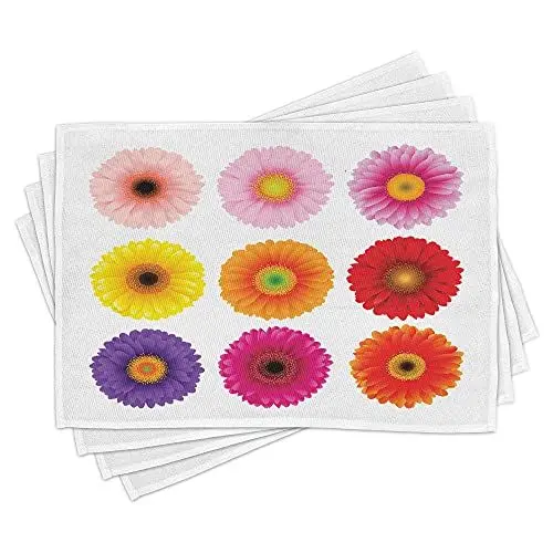 Produktbild: ABAKUHAUS Gerber Daisy Platzmatten, Botanik Gartenpflanzen, Tischdeco aus Farbfesten Stoff für das Esszimmer und Küch, Mehrfarbig