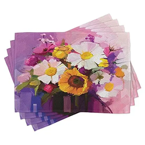 Produktbild: ABAKUHAUS Gerber Daisy Platzmatten, Handgemalte Blumenstrauß, Tischdeco aus Farbfesten Stoff für das Esszimmer und Küch, Mehrfarbig