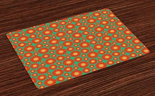 Produktbild: ABAKUHAUS Gerber Daisy Platzmatten, Sommer-Blumenblätter, aus Rutsch- und Farbfesten waschbarer Stoff für das Esszimmer, Sea Green Vermilion