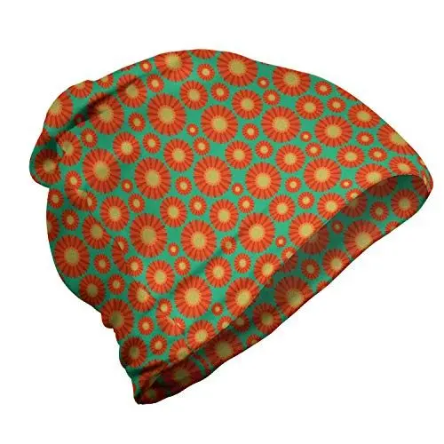 Produktbild: ABAKUHAUS Gerber Daisy Unisex Beanie, Sommer-Blumenblätter, Wandern im Freien, Sea Green Vermilion