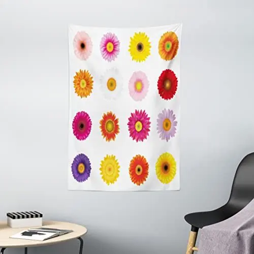 Produktbild: ABAKUHAUS Gerber Daisy Wandteppich, Bunte Blütenblätter Liebe, Wohnzimmer Schlafzimmer Wandtuch Seidiges Satin Wandteppich, 100 x 150 cm, Mehrfarbig