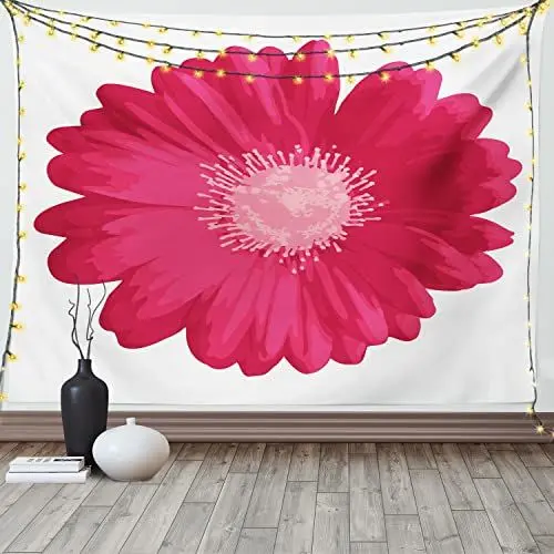 Produktbild: ABAKUHAUS Gerber Gänseblümchen Wandteppich, Nahaufnahme eines weiblichen, rosafarbenen Blütenblattes, aus Weiches Mikrofaser Stoff Wand Dekoration Für Schlafzimmer, 150 x 110 cm, Dunkelrosa Heißrosa