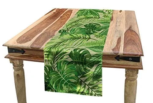 Produktbild: ABAKUHAUS Grünes Blatt Tischläufer, Frischer Dschungel Aloha, Esszimmer Küche Rechteckiger Dekorativer Tischläufer, 40 x 180 cm, Apfelgrün Farngrün