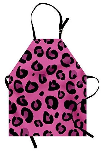 Produktbild: ABAKUHAUS Hot Pink Kochschürze, Leopard Tierhaut Muster Formen Im Abstrakten Art Wilden Safari Dschungel Thema, Höhenverstellbar Klare Farben ohne verblassen, Schwarz Rosa