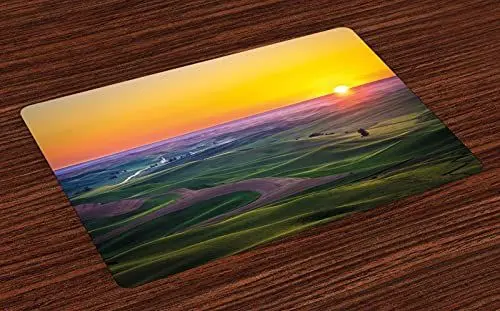 Produktbild: ABAKUHAUS Idaho Platzmatten, Sonnenuntergang im pazifischen Nordwesten, Tischdeco aus Farbfesten Stoff für das Esszimmer und Küch, Mehrfarbig