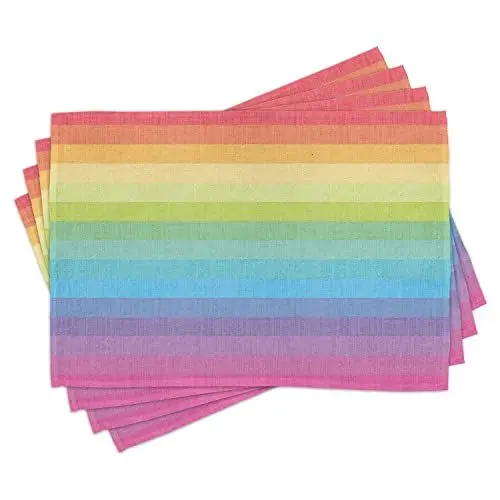 Produktbild: ABAKUHAUS Jahrgang Rainbow Platzmatten, Retro Streifen, Waschbare Stoff Esszimmer Küche Tischdekorations Digitaldruck, Mehrfarbig