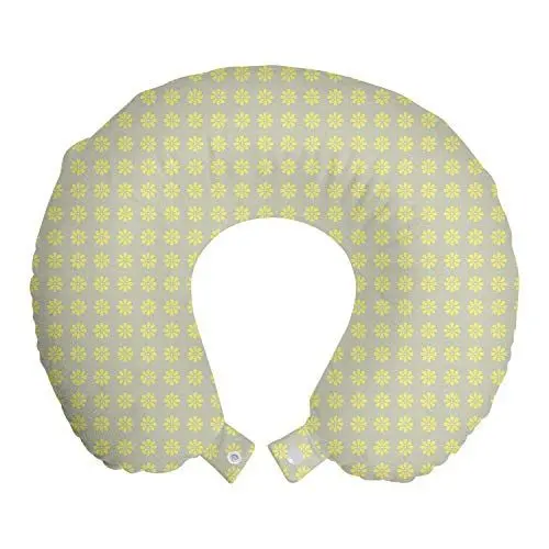 Produktbild: ABAKUHAUS Jahrgang Reisekissen Nackenstütze, symmetrische Blumen, Schaumstoff Reiseartikel für Flugzeug und Auto, 30x30 cm, Pale Khaki Blassgelb