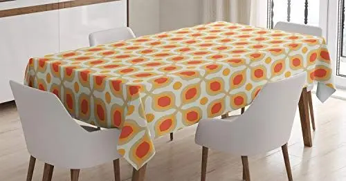 Produktbild: ABAKUHAUS Jahrgang Tischdecke, 70er Boho Geometric, Inn und Outdoor Bereich geeignet Waschbar Druck Klare Farben Kein Verblassen, 140 x 200 cm, Orange Creme