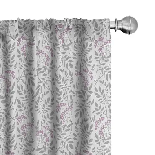 Produktbild: ABAKUHAUS Jahrgang Vorhänge 2er-Pack, Weinlese Frühling Saison Spornte Blumenbild Pflanze Zweige Und Beeren Schattenbilder, Vorhang für Wohnzimmer Schlafzimmer, 4 Stück 75x175 cm, Pale Grau Mauve Grau