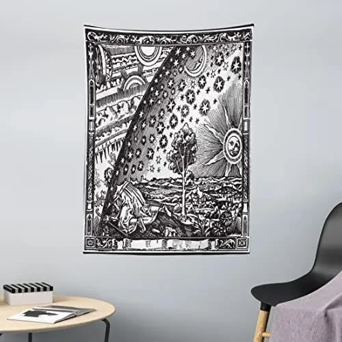 Produktbild: ABAKUHAUS Jahrgang Wandteppich, Mond Sonne Planeten Bild aus Weiches Mikrofaser Stoff Waschbar ohne Verblassen Digitaldruck, 110 x 150 cm, Anthrazit grau