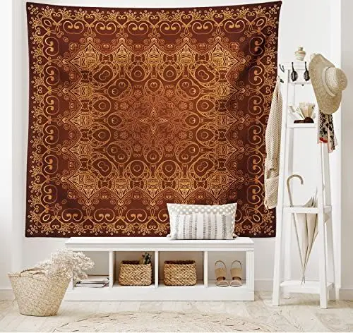 Produktbild: ABAKUHAUS Jahrgang Wandteppich, Spitze, Wohnzimmer Schlafzimmer Wandtuch Seidiges Satin Wandteppich, 200 x 150 cm, Orange Braun
