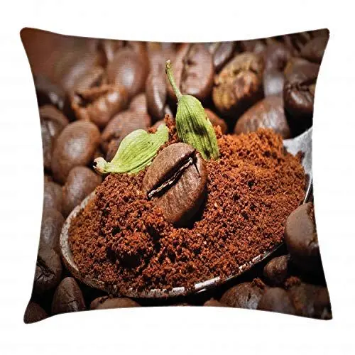 Produktbild: ABAKUHAUS Kaffee Kissenbezug, Geschmack von grünem Kardamom, Waschbar mit Reißverschluss Kissenhülle mit Farbfesten Klaren Farben Beidseitiger Druck, 45 x 45 cm, Braun Grün Grau