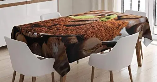 Produktbild: ABAKUHAUS Kaffee Tischdecke, Geschmack von grünem Kardamom, Für den Inn und Outdoor Bereich geeignet Waschbar Druck Klar Kein Verblassen, 140 x 200 cm, Braun Grün Grau