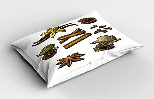 Produktbild: ABAKUHAUS Kakao Kissenbezug, Zimt-Anis-Stern-Kardamom, Dekorativer Standard King Size Gedruckter Kissenbezug, 80 x 40 cm, Gelb Braun Grün
