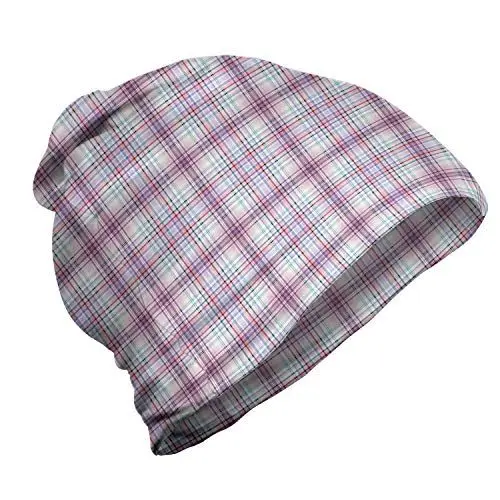 Produktbild: ABAKUHAUS Kariert Unisex Beanie, Folklore Irish Entwurf, Wandern im Freien, Violett Blau Türkis
