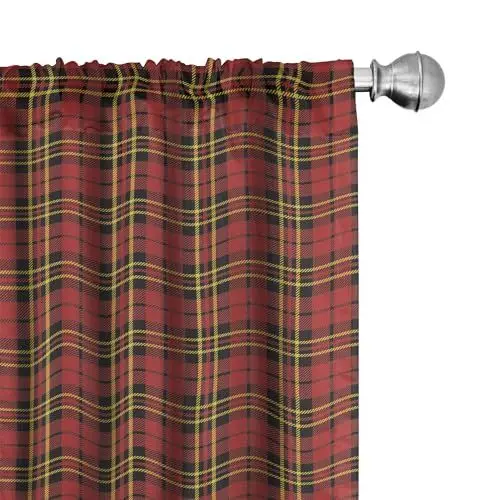 Produktbild: ABAKUHAUS Kariert Vorhänge, Gardinen, Old Celtic britischen, Fensterbehandlungen für Wohnzimmer Schlafzimmer Dekor, 2 Stück 75 cm b x 225 cm h, Rot, Schwarz, Schwarz Gelb Rot