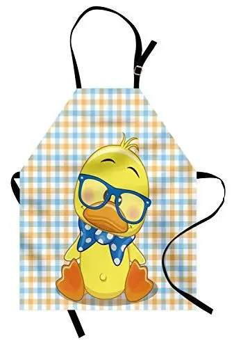Produktbild: ABAKUHAUS Karikatur Kochschürze, Hipster Boho Kühle Ente, Unisex-Küchenlätzchen mit verstellbarem Hals für Kochen Gartenarbeit, 67 cm x 80 cm, Gelbblau