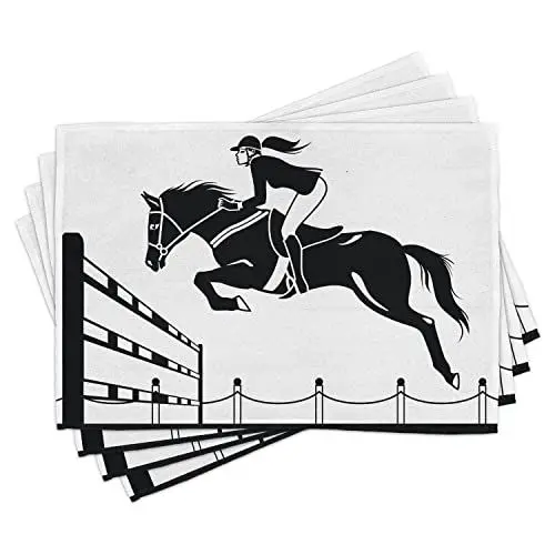 Produktbild: ABAKUHAUS Karikatur Platzmatten, Jockey Mädchen-Springen, Tischdekoration Für Küche aus Waschbarer Stoff Digitaldruck, Weiß Koksgraue