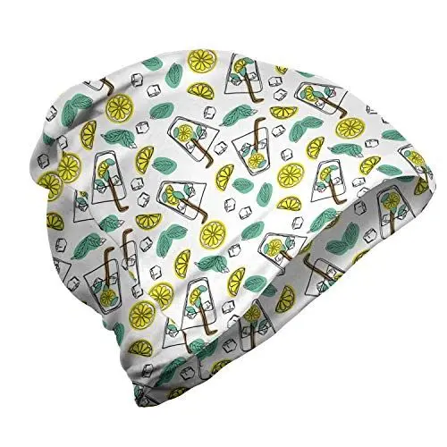 Produktbild: ABAKUHAUS Karikatur Unisex Beanie, Glas Mojito Muster, Wandern im Freien, Mehrfarbig
