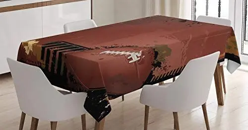Produktbild: ABAKUHAUS Kastanienbraun Tischdecke, American Football-Kunst, Inn und Outdoor Bereich geeignet Waschbar Druck Klare Farben Kein Verblassen, 140 x 170 cm, Schwarz Braun