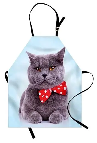 Produktbild: ABAKUHAUS Katze Kochschürze, Grau Scottish Fold Theme, Unisex-Küchenlätzchen mit verstellbarem Hals für Kochen Gartenarbeit, 67 cm x 80cm, Blassblau Purpleblue