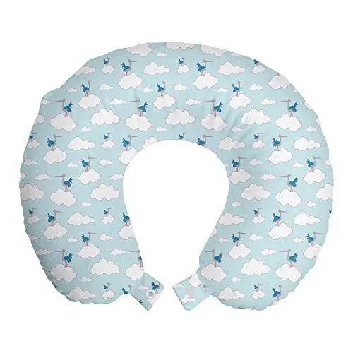 Produktbild: ABAKUHAUS Kindergarten Reisekissen Nackenstütze, Wolken und Störche im Himmel, Schaumstoff Reiseartikel für Flugzeug und Auto, 30x30 cm, Baby Blue Sea Blue