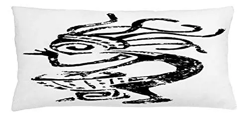 Produktbild: ABAKUHAUS Kokopelli Kissenbezug, Cave Motiv Darbuka Musik, Dekorativer Kopfkissenhülle mit Beidseitiger Druck, 90 x 40 cm, Charcoal Grau Weiß