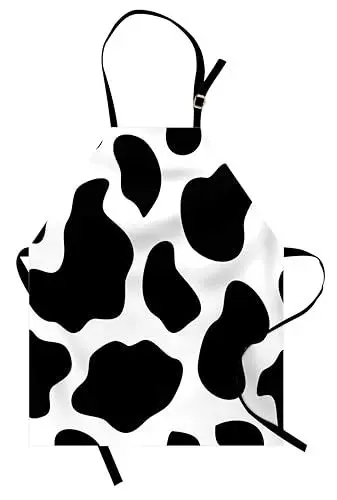 Produktbild: ABAKUHAUS Kuh-Druck Kochschürze, Weiß Kuhfell Barn, Unisex-Küchenlätzchen mit verstellbarem Hals für Kochen Gartenarbeit, 67 cm x 80 cm, Weißschwarz