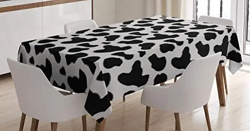 Produktbild: ABAKUHAUS Kuh-Druck Tischdecke, Kuhfell Schwarz Spots, Personalisierter Druck Klare Farben ohne Verblassen Waschbar für Außen Bereich, 140 x 200 cm, Schwarz Weiß