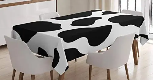 Produktbild: ABAKUHAUS Kuh-Druck Tischdecke, Weiß Kuhfell Barn, Pflegeleicht Waschbar Schmutzabweisend und mit Klaren Farben Hochwertiger Druck, 140 x 170 cm, Weiß Schwarz