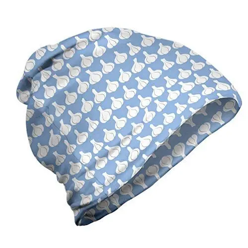 Produktbild: ABAKUHAUS Landwirtschaft Unisex Beanie, Wiederholte Bild Knoblauch, Wandern im Freien, Pale Sky Blau und Weiß