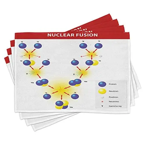 Produktbild: ABAKUHAUS Lehrreich Platzmatten, Kernfusion Proton Neutron Kette Wasserstoff kosmische Energie Molekül Atom, Tiscjdeco aus Farbfesten Stoff für das Esszimmer und Küch, Gelb Blau Rot