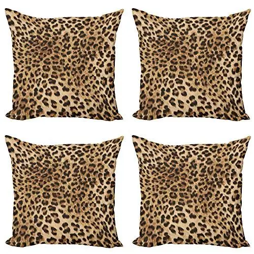 Produktbild: ABAKUHAUS Leopard-Druck Dekokissen Kissenbezug 4er Pack, Wildtierhaut, Modern Accent Doppelseitiger Digitaldruck, 40 x 40 cm, Pale Braun Schwarz