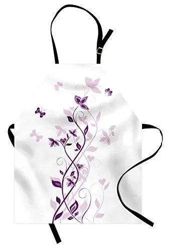Produktbild: ABAKUHAUS Lila Kochschürze, Violet-Blüten, Unisex-Küchenlätzchen mit verstellbarem Hals für Kochen Gartenarbeit, Pflaume Weiß