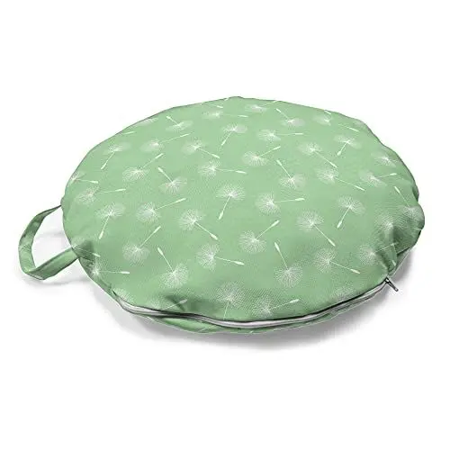 Produktbild: ABAKUHAUS Löwenzahn Rundes Bodenkissen mit Griff, Schwimmender Blumensamen Kunst, dekoratives Kissen für Wohnzimmer & Schlafsäle, 45 cm, Hellgrün und Weiß
