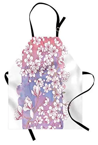 Produktbild: ABAKUHAUS Magnolie Kochschürze, Japanische Frühlings-Blüte mit Magnolien-Blumen auf Aquarell-Hintergrund, Farbfest Höhenverstellbar Waschbar Klarer Digitaldruck, Lavendel Grün und Rosa