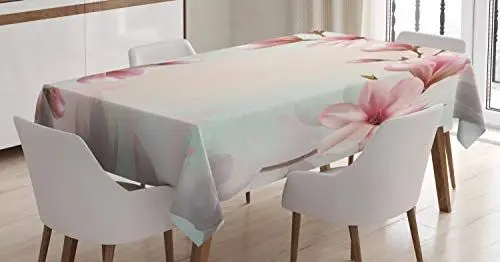Produktbild: ABAKUHAUS Magnolie Tischdecke, Double Exposure Effect, Schmutzabweisend Pflegeleicht Waschbar Druck Mit Klaren Farben ohne Verblassen, 140 x 200 cm, Dunkle Koralle und Hellrosa