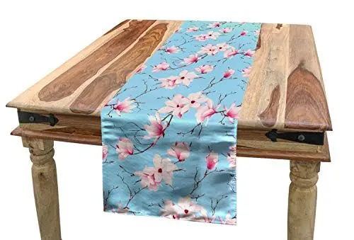 Produktbild: ABAKUHAUS Magnolie Tischläufer, Frühlings-Saison-Zweige, Esszimmer Küche Rechteckiger Dekorativer Tischläufer, 40 x 225 cm, Magenta Rosa und Blau