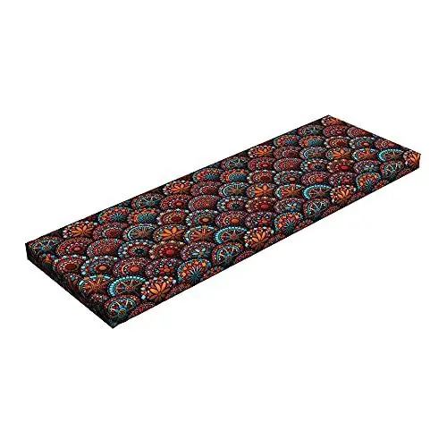 Produktbild: ABAKUHAUS Mandala Bankpolster, Geometrische Blumenarten, Schaumkissen mit dekorativem Stoffbezug, 38 cm x 116 cm, Scarlet Orange und Blau